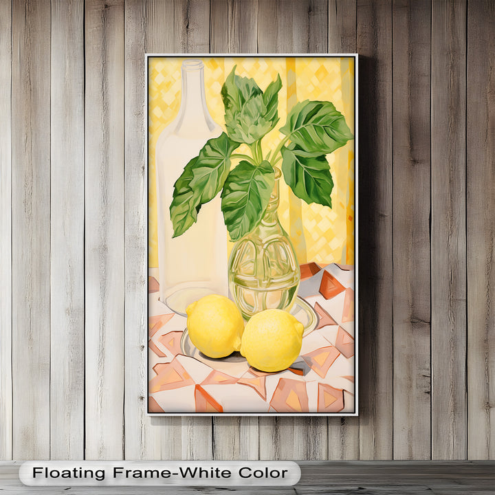 Lemon & Leaf Kitchen Art – Framed Oil Painting