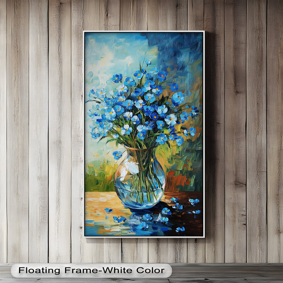Blue Wildflower Bouquet Wall Art – Floral Oil Painting