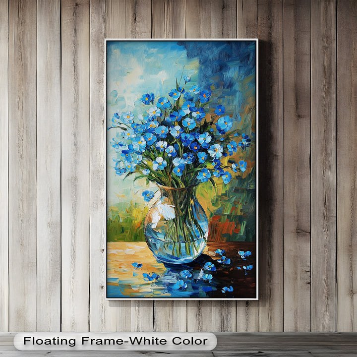 Blue Wildflower Bouquet Wall Art – Floral Oil Painting