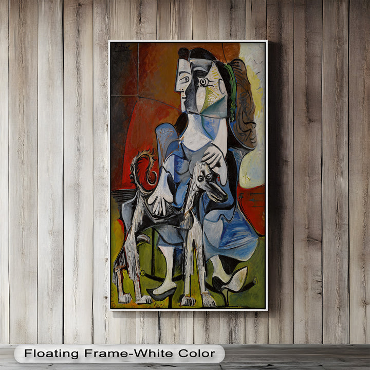 Guardian in Abstraction – Woman with Dog Cubist Oil Painting