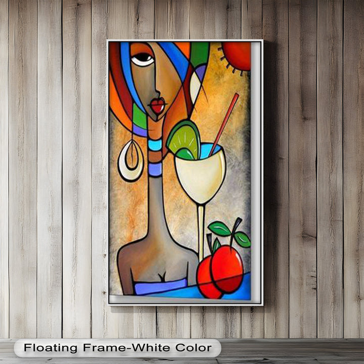 Tropical Muse – Colorful Woman with Cocktail Abstract Oil Painting