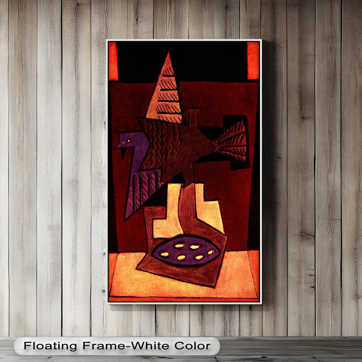 Abstract Bird & Bowl Wall Art – Cubist Oil Painting