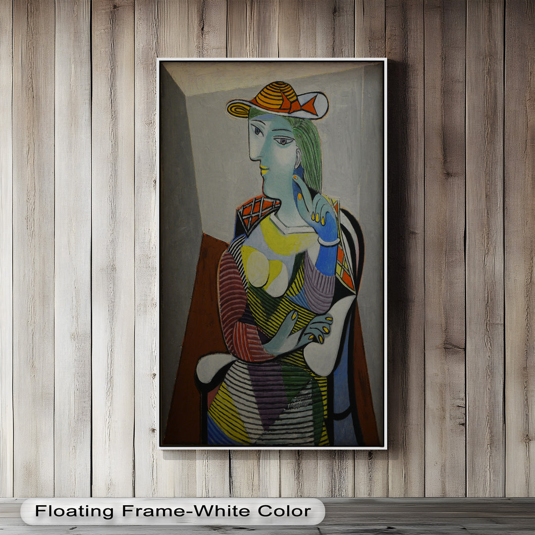 Striped Thoughts – Colorful Woman in Hat Picasso Oil Painting