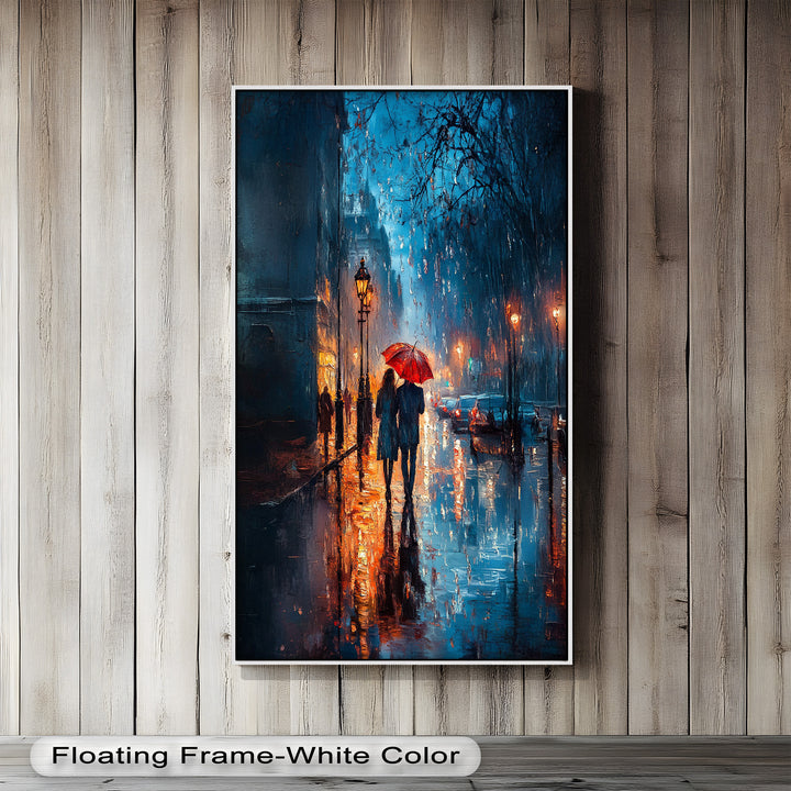 Romantic Couple in Rainy City - Love Oil Painting