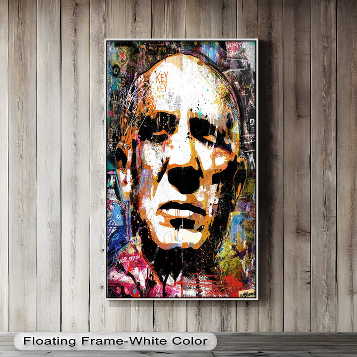 An edgy and emotionally charged portrait combining realism and graffiti art, filled with texture, color, and symbolic scribbles.