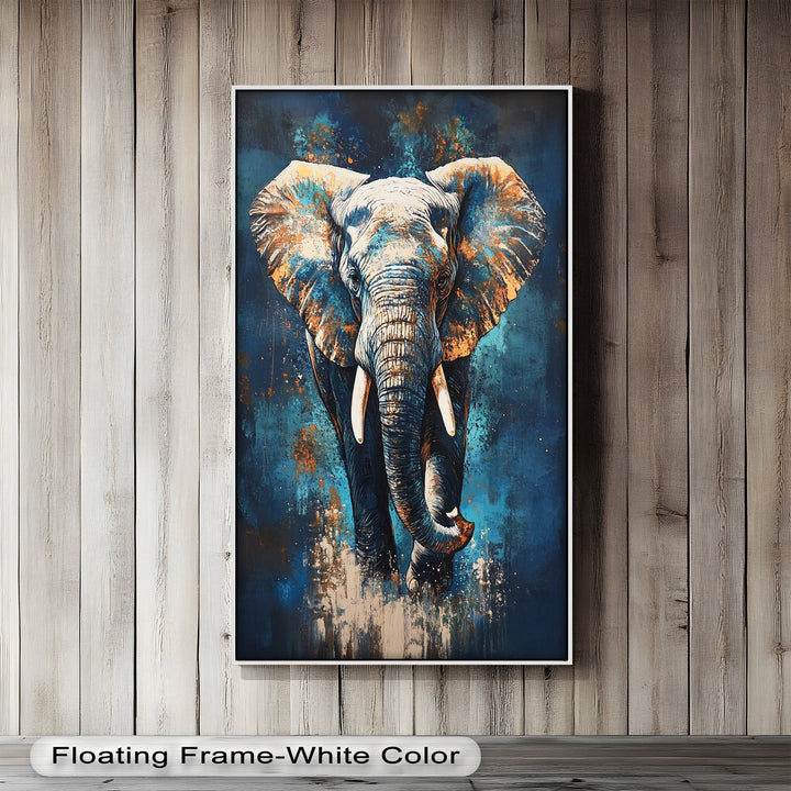 Elephant in Blue Tones - Animal Oil Painting