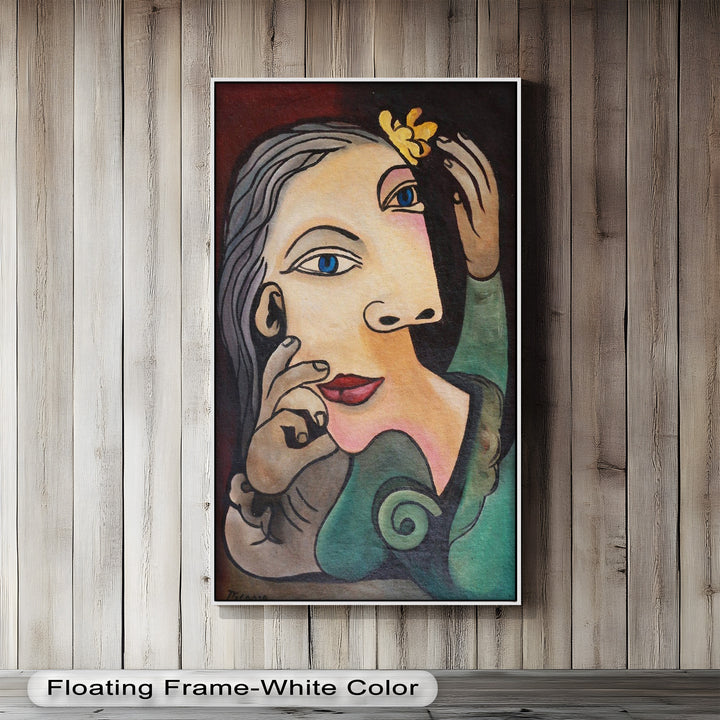 Quiet Bloom – Woman with Yellow Flower Picasso Oil Painting