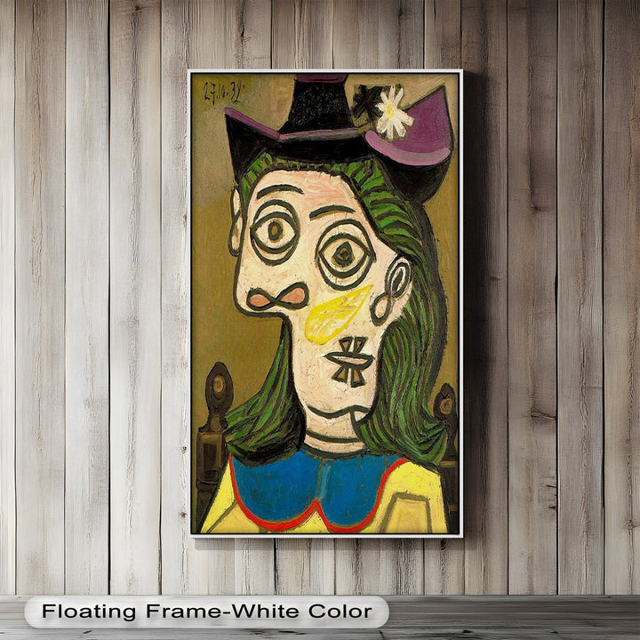 Whimsical Gaze – Abstraktes Porträt mit grünem Haar, kubistisches Ölgemälde