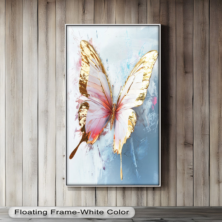 Gold und Blush Schmetterling in Bewegung - Tier Ölgemälde