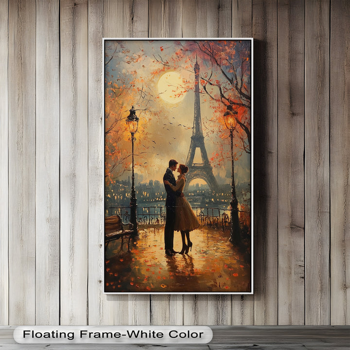 Paris Moonlight – Lovers Beneath the Eiffel Tower Love Oil Painting