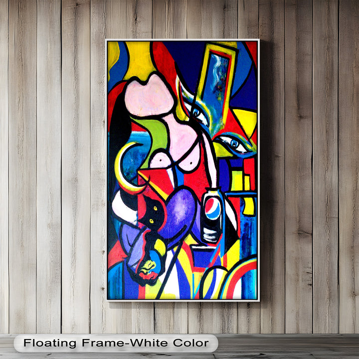 Pop Cubist Woman Wall Art – Abstract Framed Oil Painting