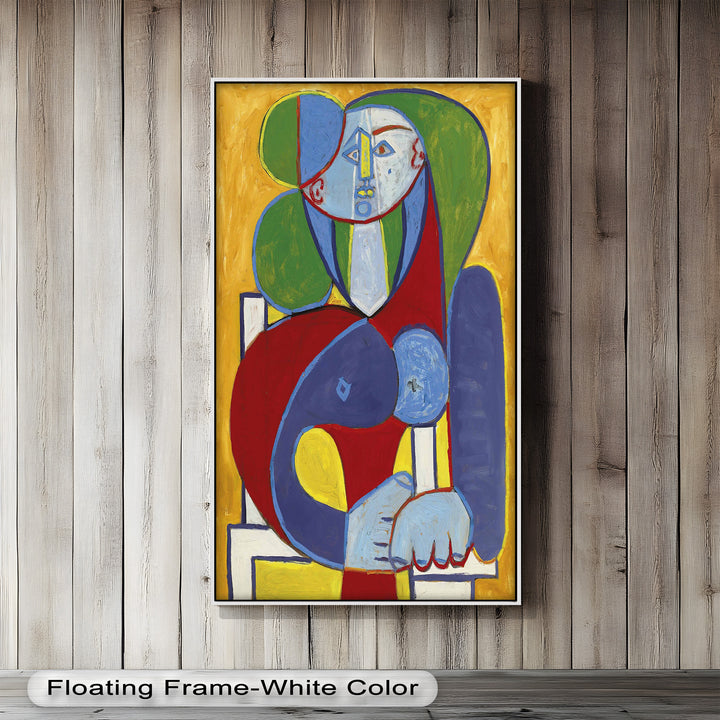 Seated in Silence – Colorful Cubist Portrait Oil Painting