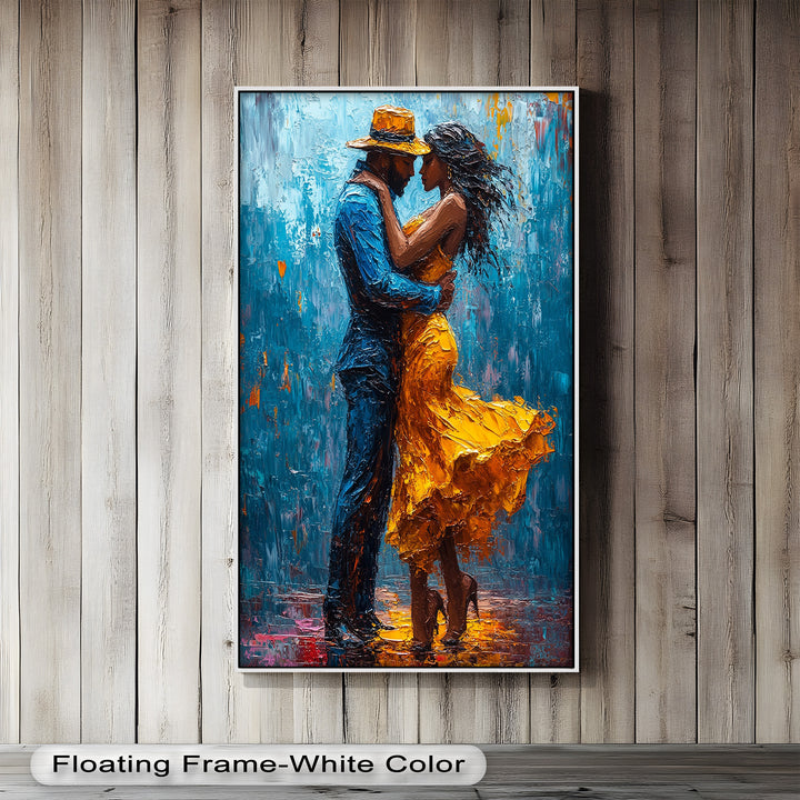 Golden Rhythm – Passionate Dance in the Rain Love Oil Painting