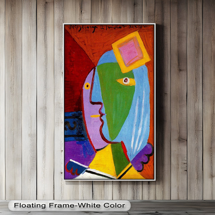 Golden Frame Gaze – Colorful Woman Picasso Style Oil Painting