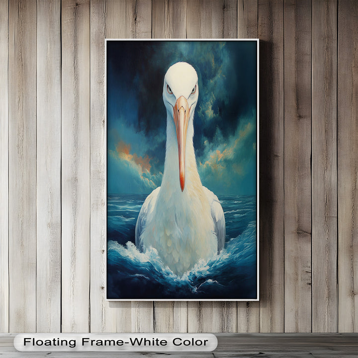 Stork Amid Ocean Storm - Animal Oil Painting