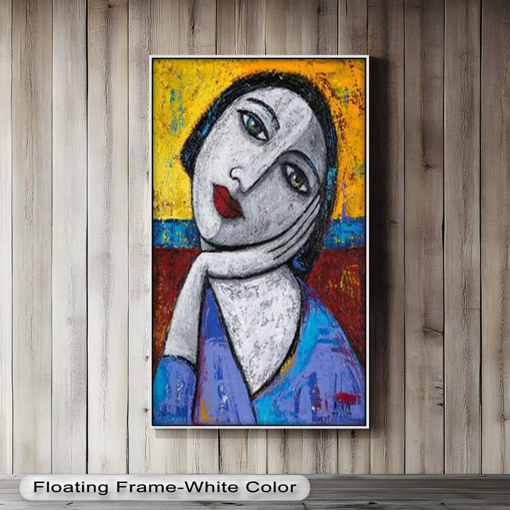 Restful Gaze – Expressionist Woman in Blue Picasso Oil Painting