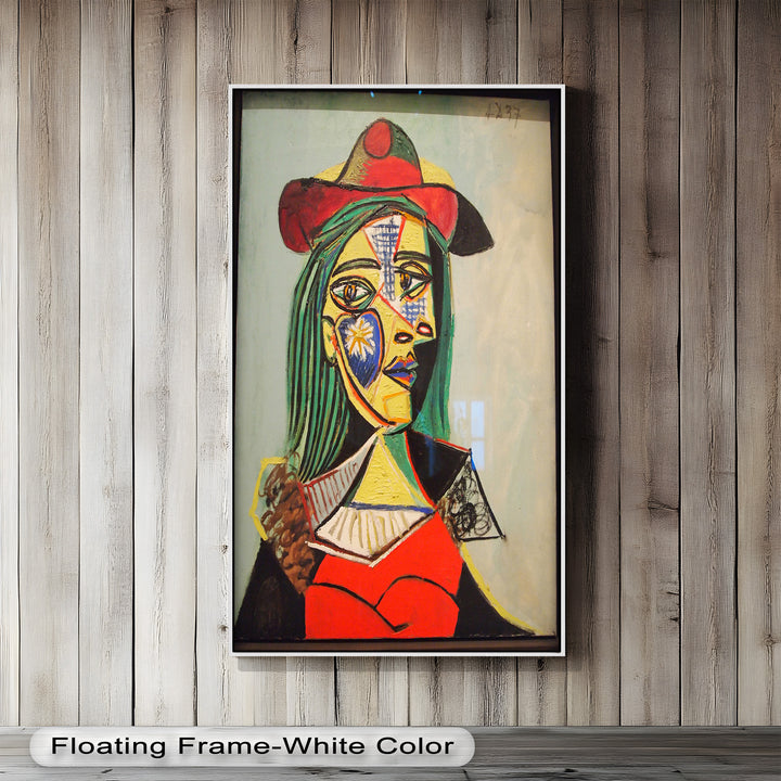 Solar Veil – Cubist Portrait of a Woman in Red Hat Oil Painting