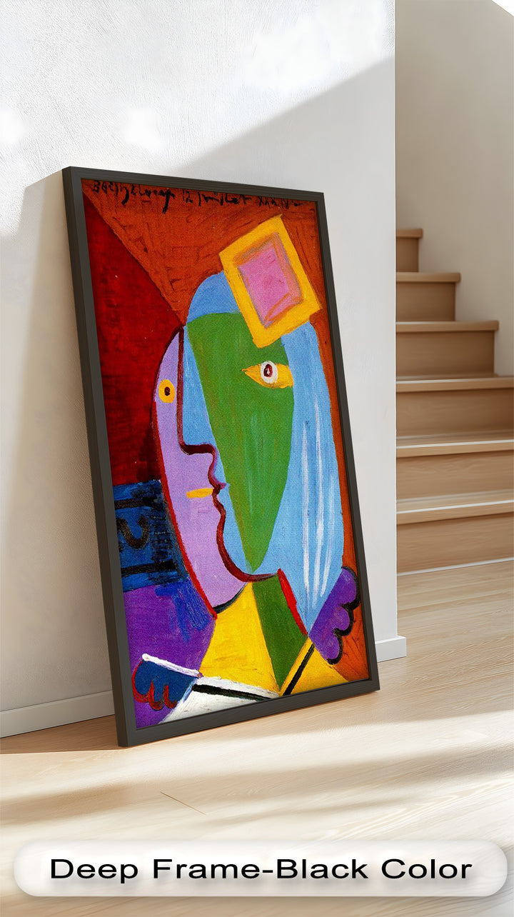 Golden Frame Gaze – Colorful Woman Picasso Style Oil Painting