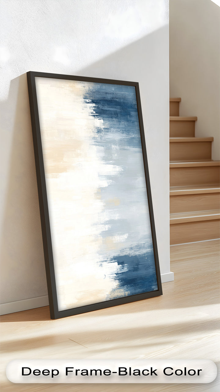 Sanfte Reflexionen – Abstraktes Ölgemälde in Blau und Beige