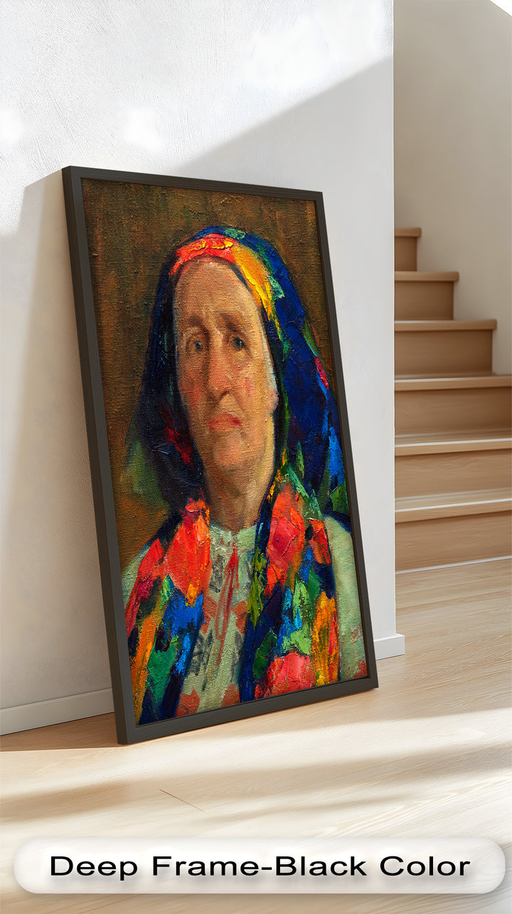 Blick der Matriarchin – Ausdrucksstarkes Volksporträt-Ölgemälde
