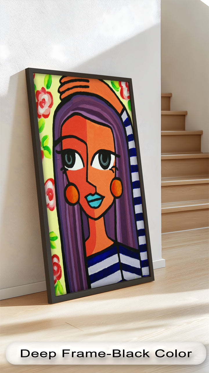 Striped Muse – Vibrant Woman with Flowers Picasso Oil Painting