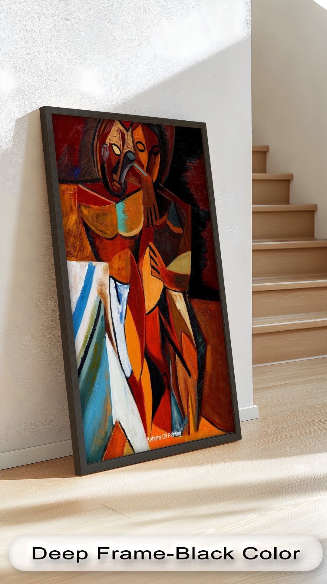 Embracing Figures Wall Art – Cubist Abstract Oil Painting