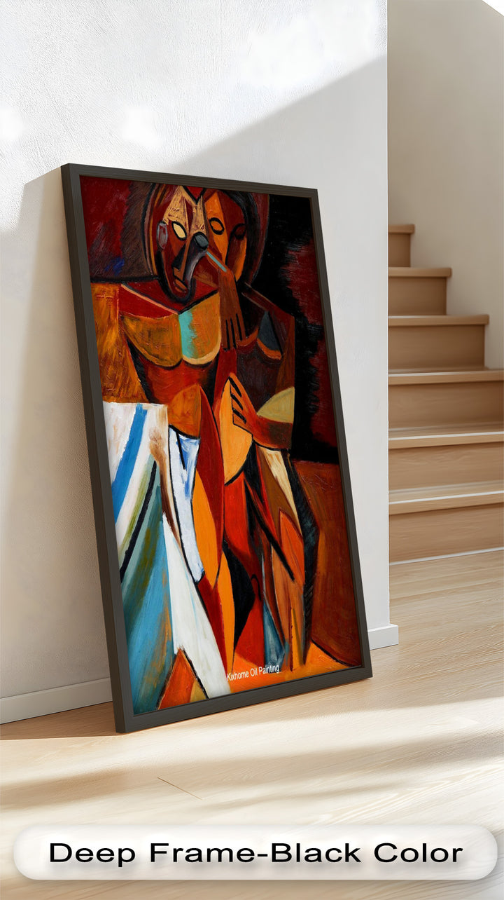 Embracing Figures Wall Art – Cubist Abstract Oil Painting