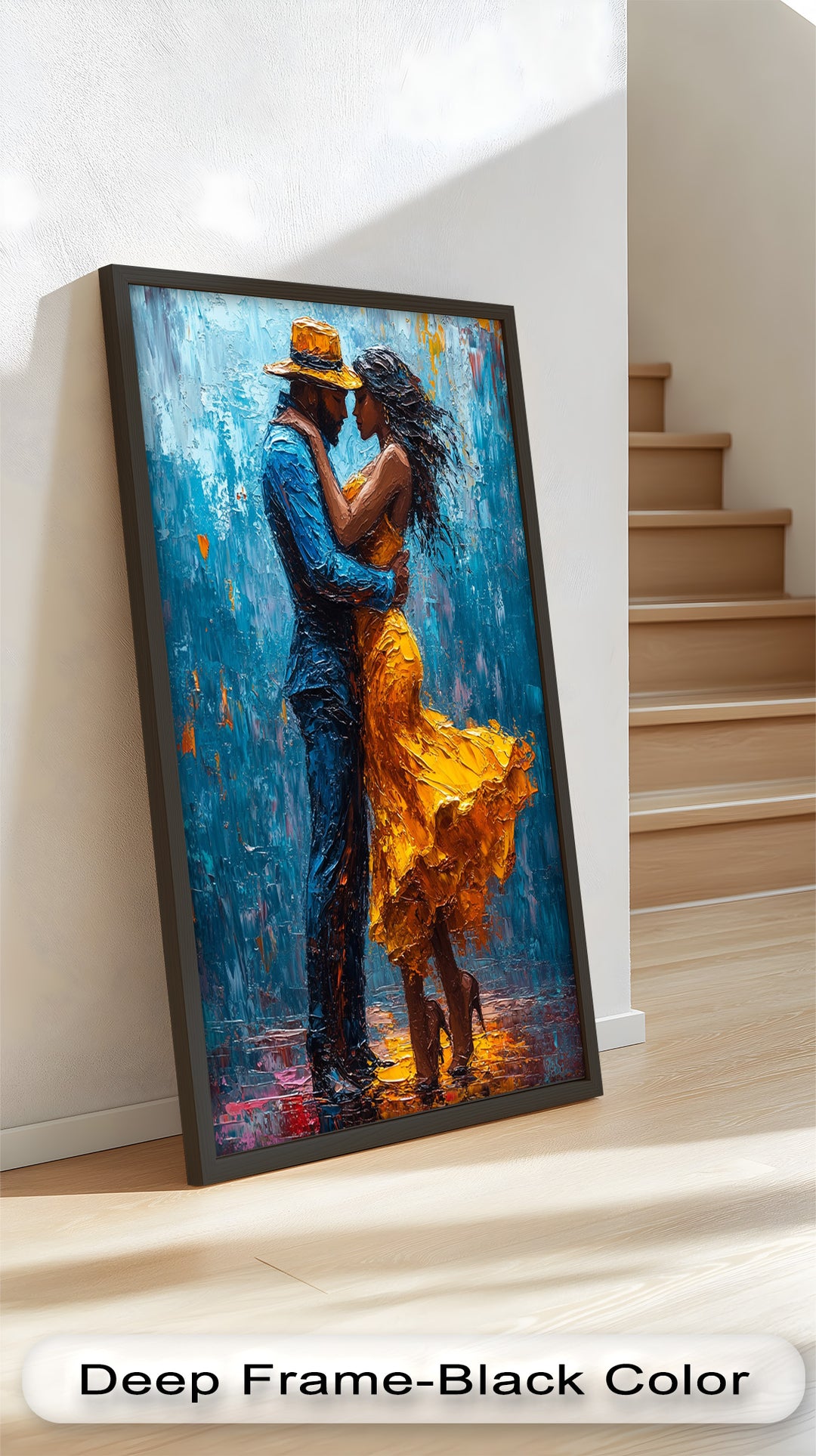 Golden Rhythm – Passionate Dance in the Rain Love Oil Painting