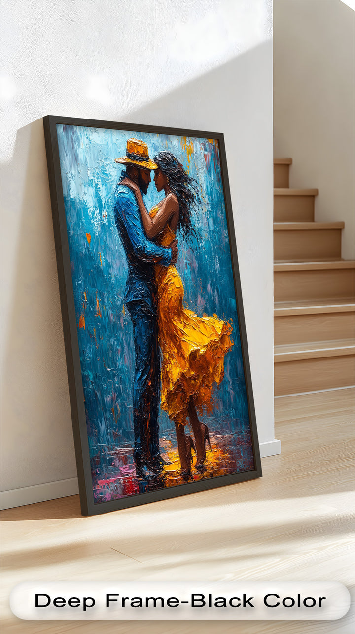Golden Rhythm – Passionate Dance in the Rain Love Oil Painting