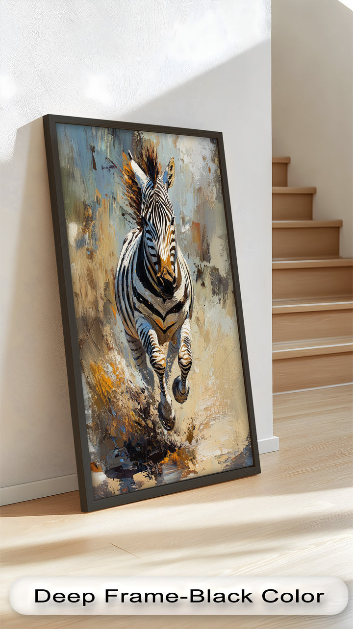 Galoppierendes Zebra in Bewegung - Tierölgemälde