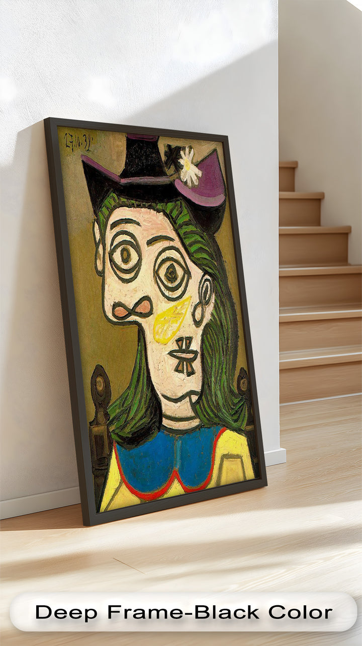 Whimsical Gaze – Abstraktes Porträt mit grünem Haar, kubistisches Ölgemälde