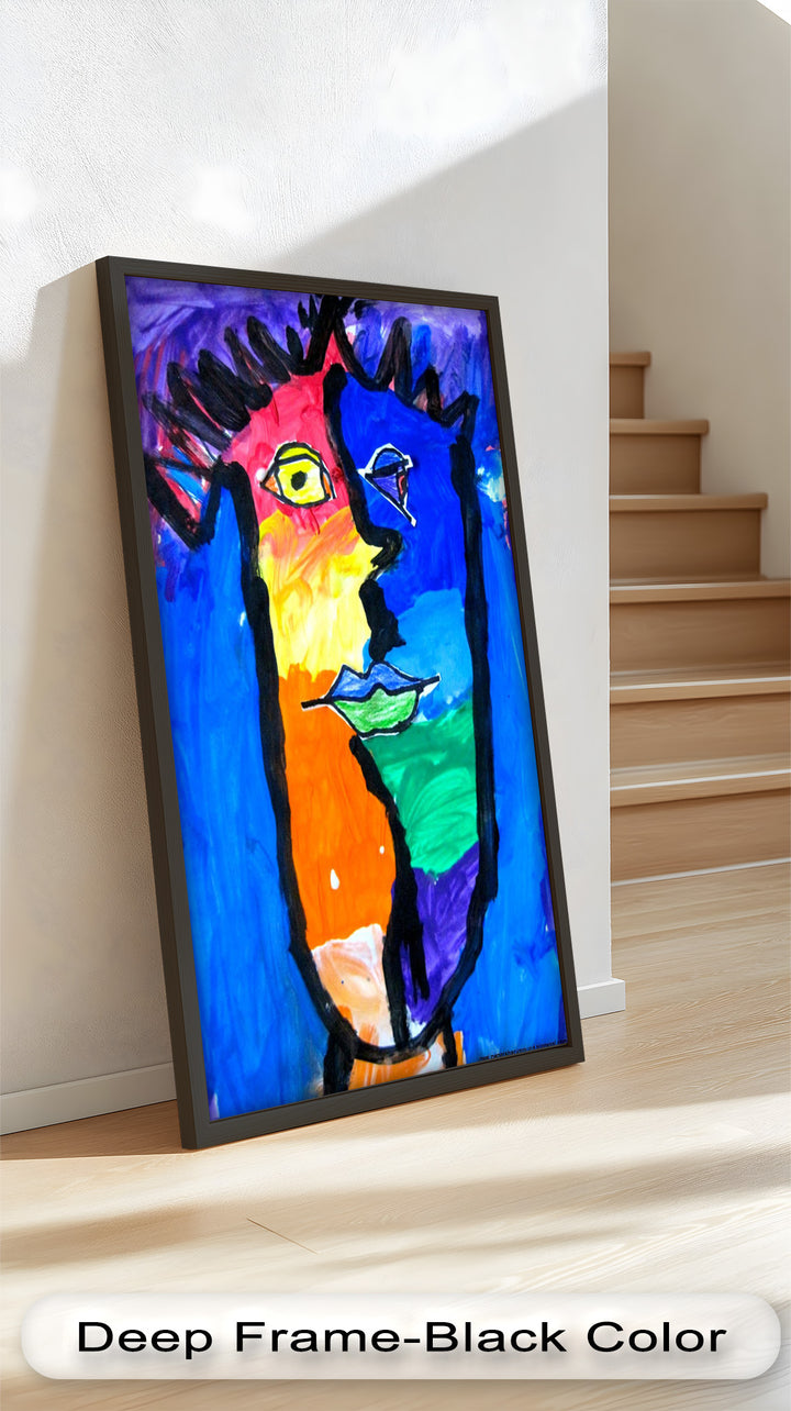Bunte abstrakte Gesichtswandkunst – Modernes kubistisches Ölgemälde