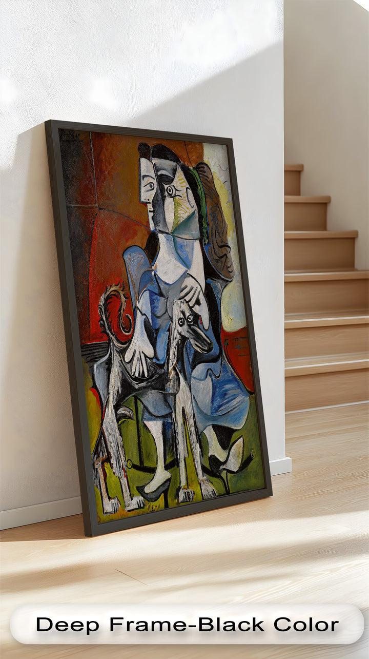 Guardian in Abstraction – Woman with Dog Cubist Oil Painting
