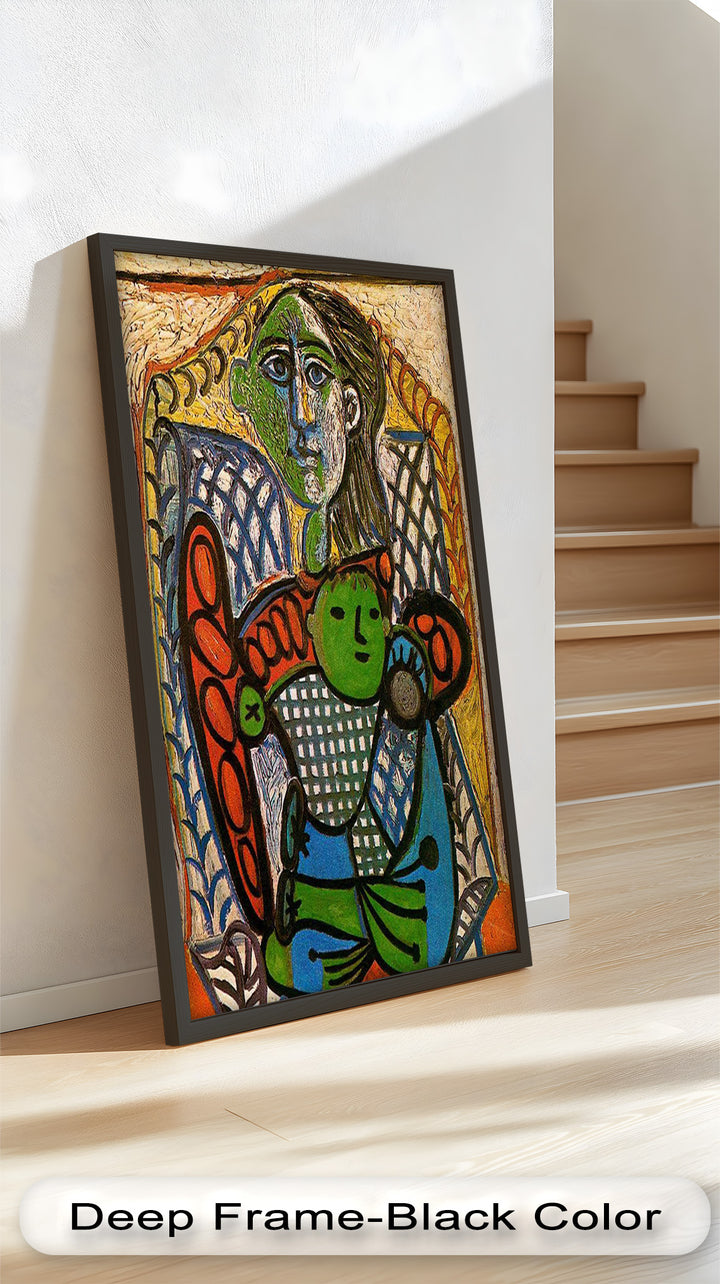 Green Embrace – Mother and Child Picasso Oil Painting