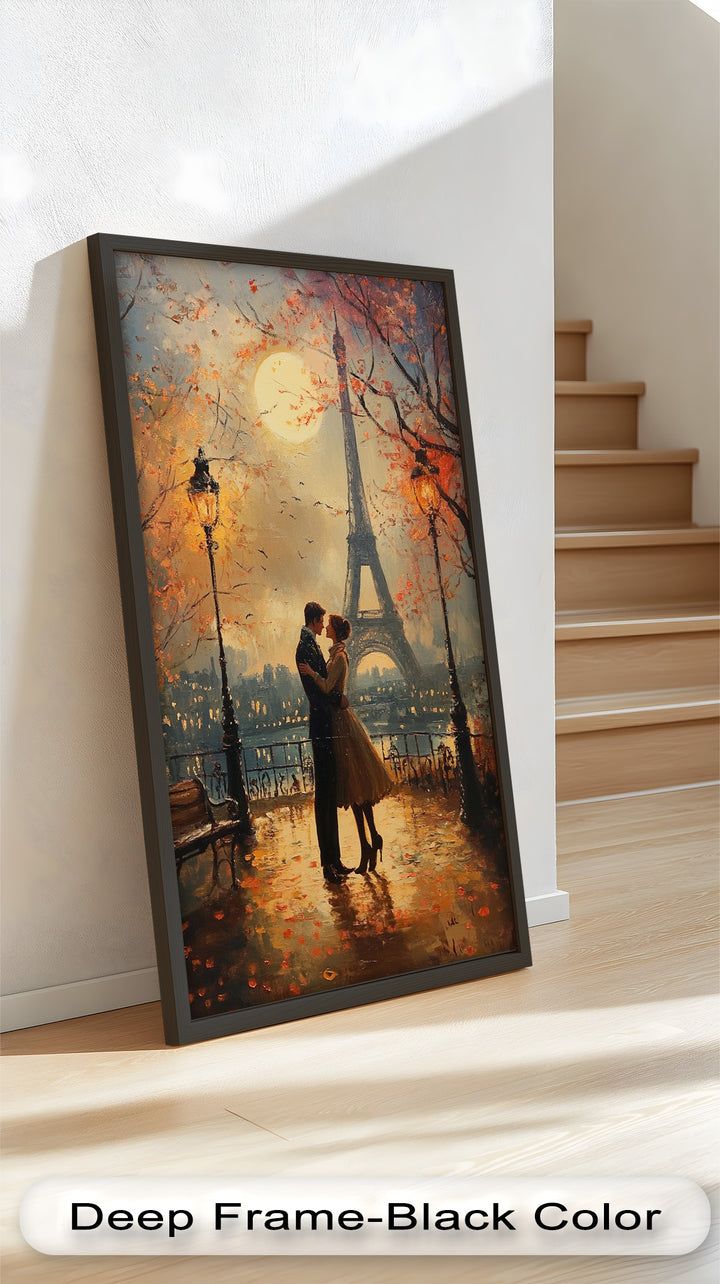 Paris Moonlight – Lovers Beneath the Eiffel Tower Love Oil Painting