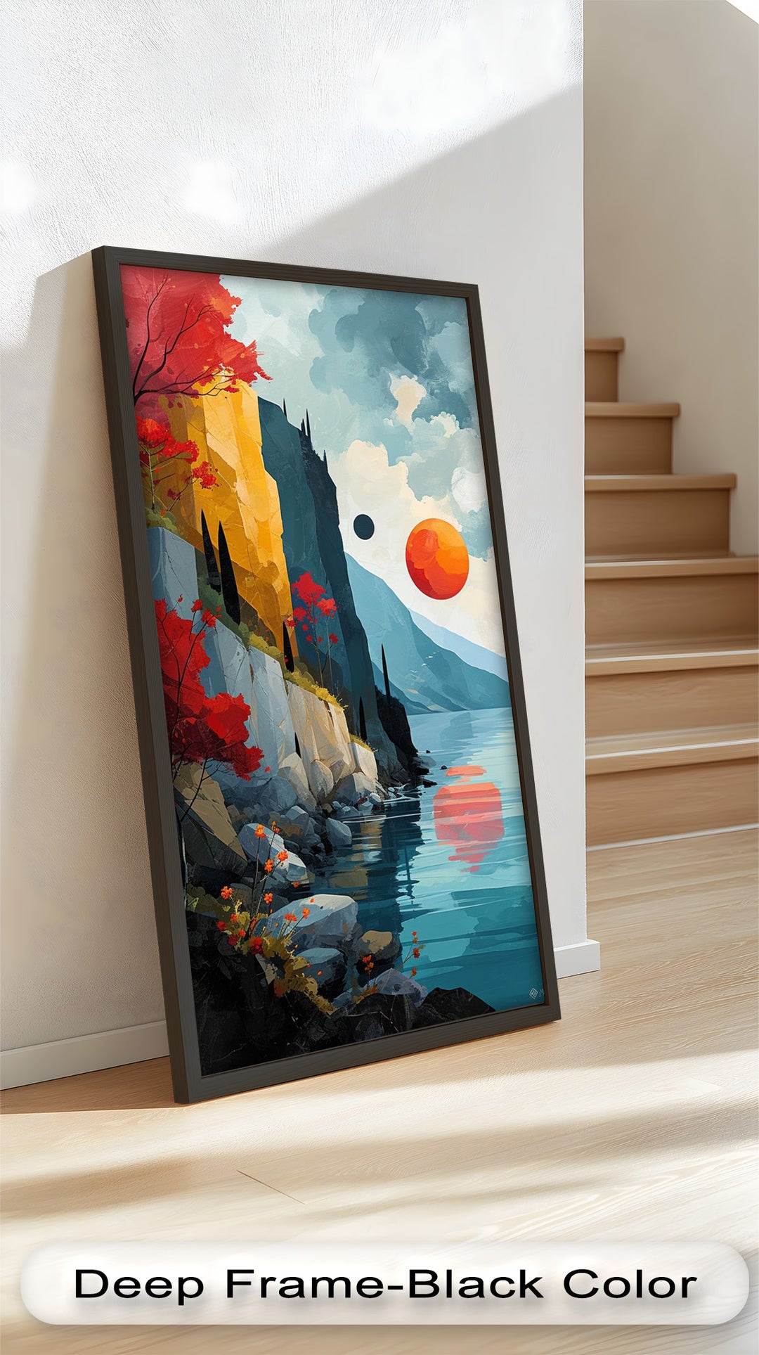 Crimson Horizons – Surreale Küstentraumlandschaft, abstraktes Ölgemälde