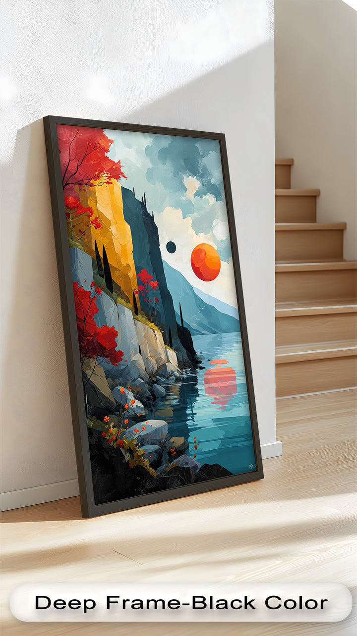 Crimson Horizons – Surreale Küstentraumlandschaft, abstraktes Ölgemälde