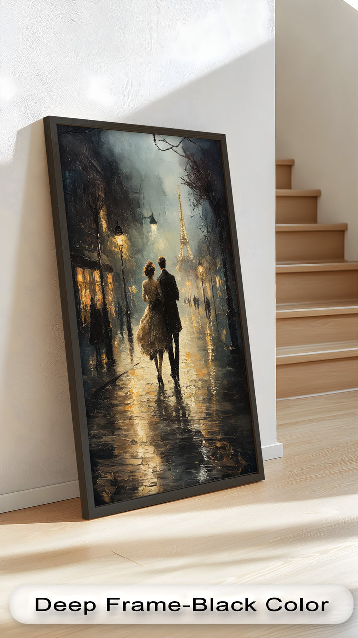 Paris Promenade – Lovers Strolling Toward the Eiffel Tower Love Oil Painting