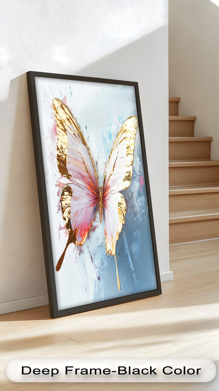 Gold und Blush Schmetterling in Bewegung - Tier Ölgemälde