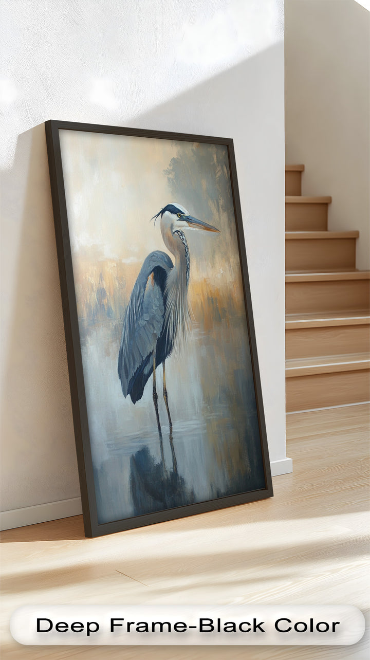Heron in Misty Reflections - Animal Oil Painting