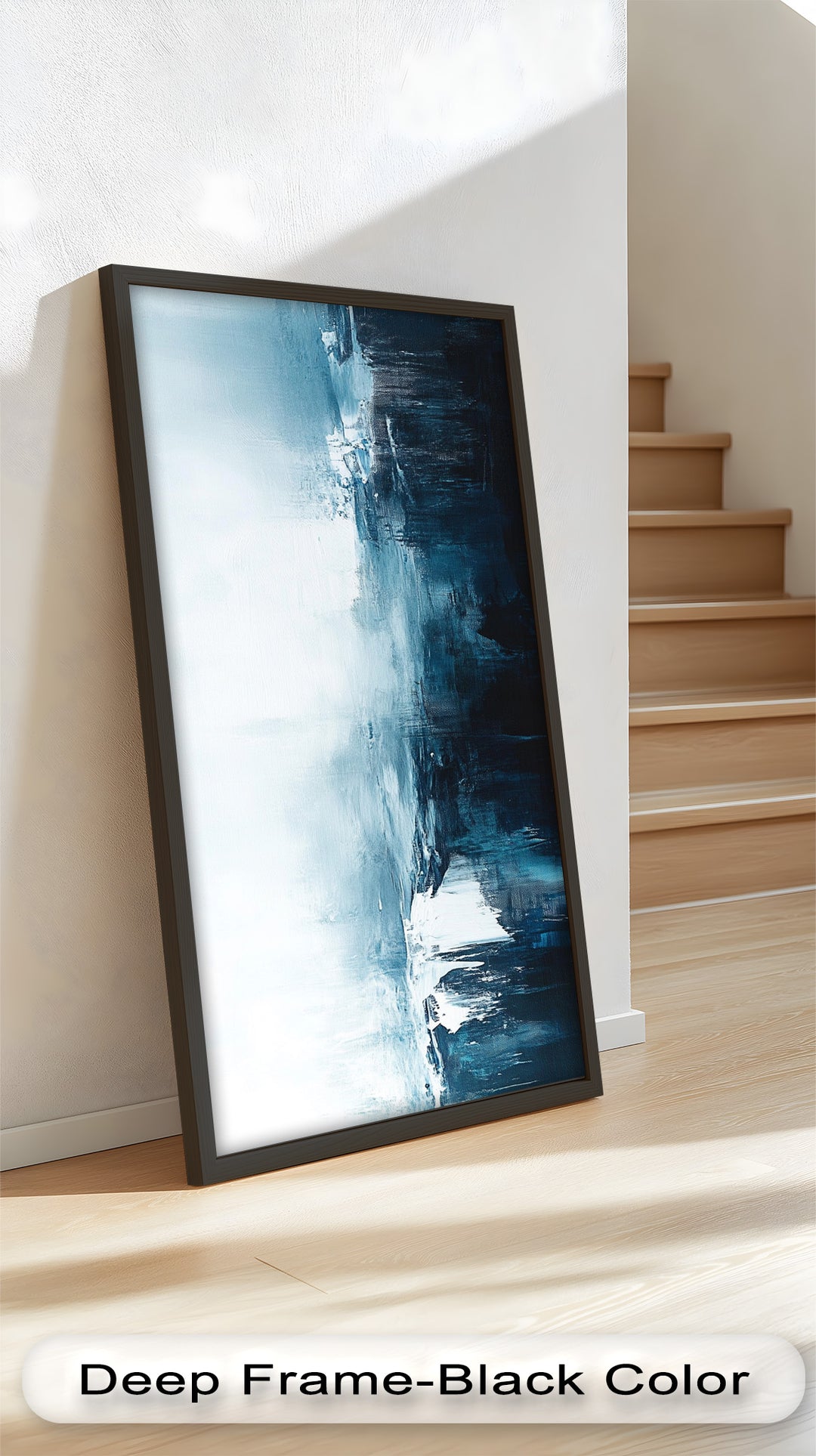 Midnight Fjord – Deep Blue Abstract Oil Painting