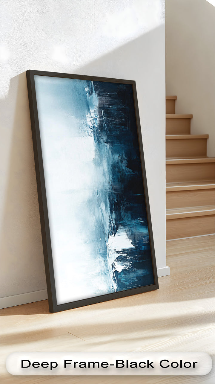 Midnight Fjord – Deep Blue Abstract Oil Painting