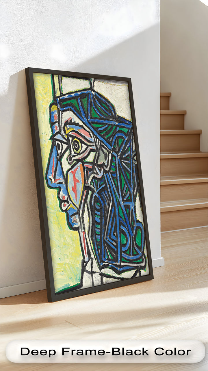 Geometric Portrait with Cyan and Emerald Tones - Picasso Oil Painting