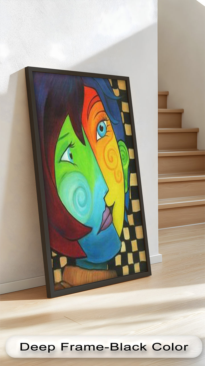 Duale Harmonie – Bunte abstrakte Gesichter in der Liebe Picasso Ölgemälde