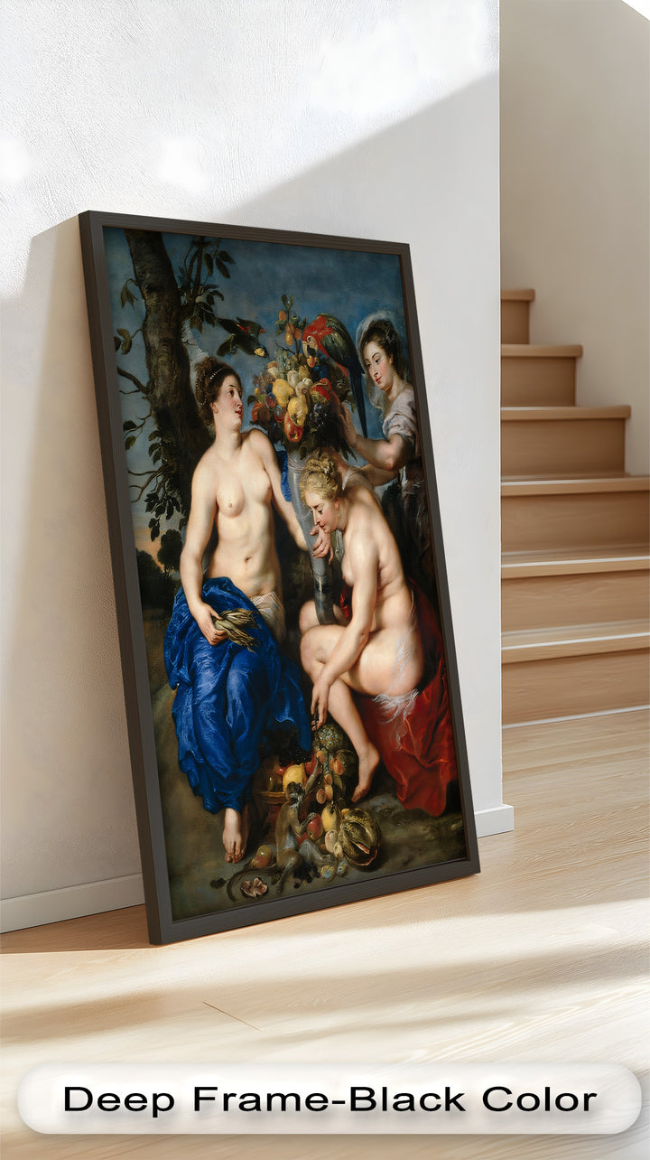 Bountiful Companions – Renaissance Oil Painting of Fruit and Femininity