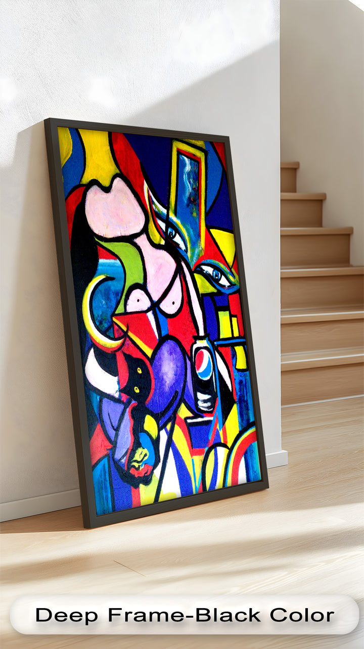 Pop Cubist Woman Wall Art – Abstract Framed Oil Painting