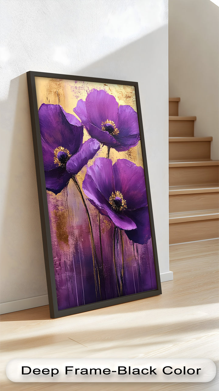 Purple Florals with Gold Accents - Flower Oil Painting