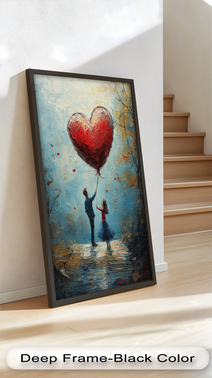 Heart Balloon Dreams – Whimsical Couple Love Oil Painting