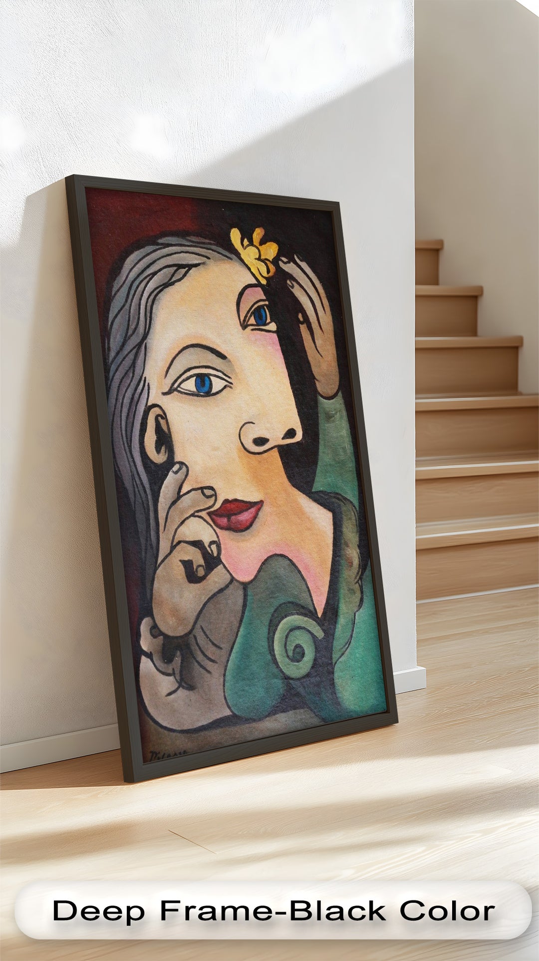 Quiet Bloom – Woman with Yellow Flower Picasso Oil Painting
