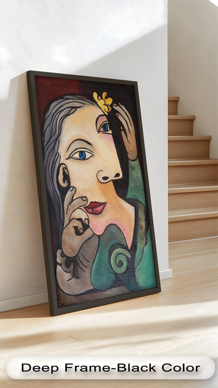 Quiet Bloom – Woman with Yellow Flower Picasso Oil Painting